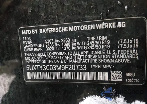 2021 BMW X3 Sdrive30I from USA, damaged, VIN 5UXTY3C03M9F20733